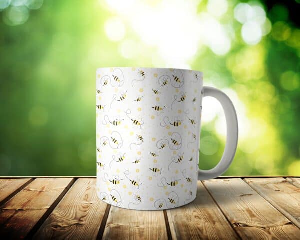 Bees Mug – Custom Pattern Honey Bee Gift – 11 & 15 oz – Bee Lover Coffee Cup