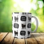 Black Cat Mug – Custom Pattern Halloween Black Cat Gift – 11 & 15 oz – Black Kitty Lover Coffee Cup